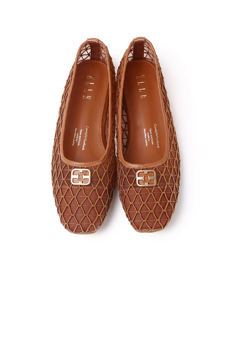 Loom Woven Comfy Fit Footbed Microfiber Leather Flats & Ballerina In Brown