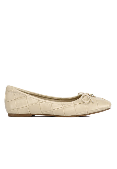 Romy Comfy Fit Footbed Microfiber Leather Flats & Ballerina In Beige