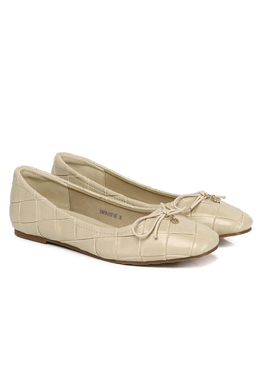 Romy Comfy Fit Footbed Microfiber Leather Flats & Ballerina In Beige