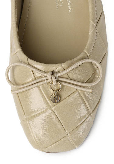 Romy Comfy Fit Footbed Microfiber Leather Flats & Ballerina In Beige