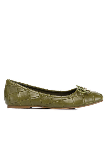 Romy Comfy Fit Footbed Microfiber Leather Flats & Ballerina In Olive