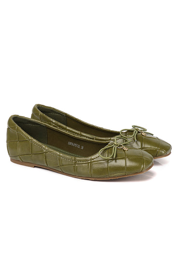 Romy Comfy Fit Footbed Microfiber Leather Flats & Ballerina In Olive