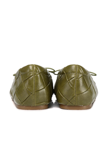 Romy Comfy Fit Footbed Microfiber Leather Flats & Ballerina In Olive