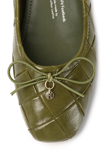 Romy Comfy Fit Footbed Microfiber Leather Flats & Ballerina In Olive