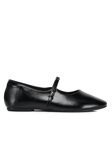 Lucille Comfy Fit Footbed Microfiber Leather Flats & Ballerina In Black