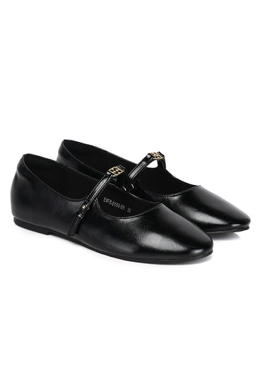 Lucille Comfy Fit Footbed Microfiber Leather Flats & Ballerina In Black