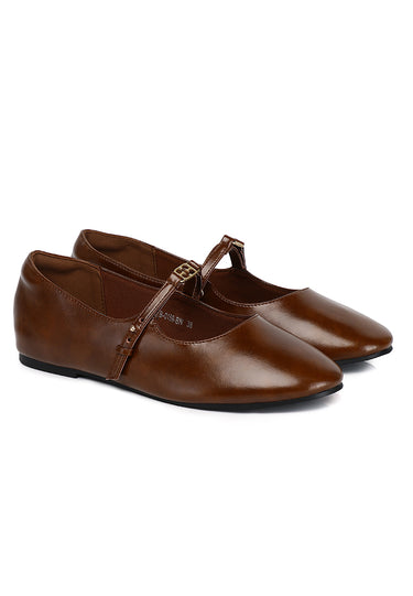 Lucille Comfy Fit Footbed Microfiber Leather Flats & Ballerina In Brown