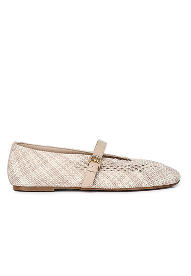 Noelle Woven Comfy Fit Footbed Microfiber Leather Flats & Ballerina In Beige