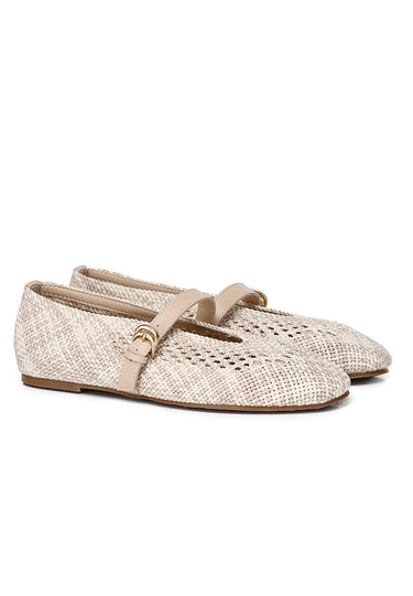 Noelle Woven Comfy Fit Footbed Microfiber Leather Flats & Ballerina In Beige