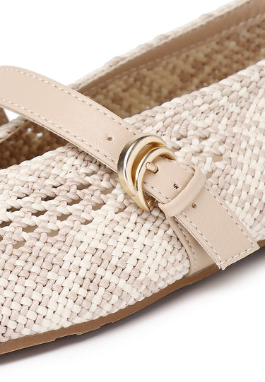 Noelle Woven Comfy Fit Footbed Microfiber Leather Flats & Ballerina In Beige