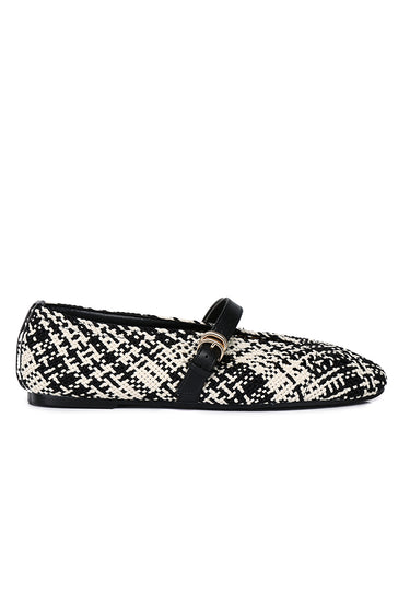 Noelle Woven Comfy Fit Footbed Microfiber Leather Flats & Ballerina In Black
