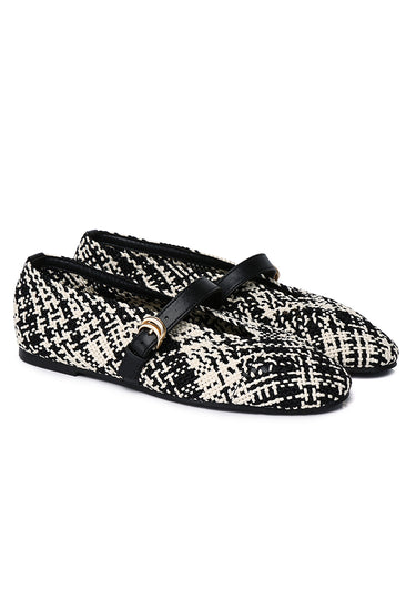 Noelle Woven Comfy Fit Footbed Microfiber Leather Flats & Ballerina In Black