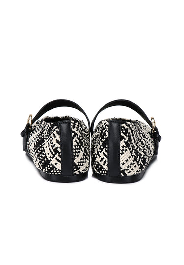 Noelle Woven Comfy Fit Footbed Microfiber Leather Flats & Ballerina In Black