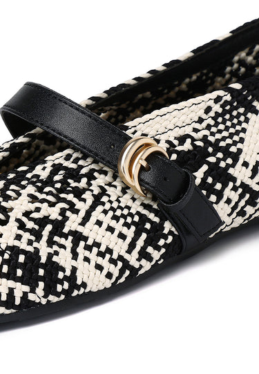 Noelle Woven Comfy Fit Footbed Microfiber Leather Flats & Ballerina In Black