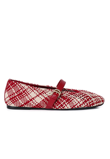 Noelle Woven Comfy Fit Footbed Microfiber Leather Flats & Ballerina In Rust Red
