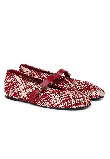 Noelle Woven Comfy Fit Footbed Microfiber Leather Flats & Ballerina In Rust Red