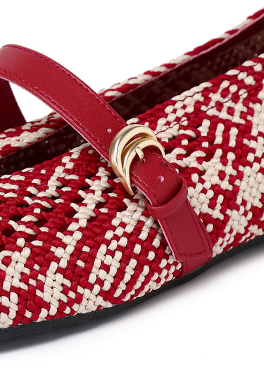 Noelle Woven Comfy Fit Footbed Microfiber Leather Flats & Ballerina In Rust Red