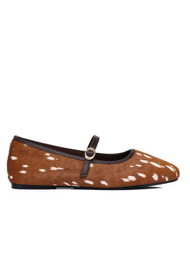 Sienna Calf Hair Comfy Fit Footbed Premium Leather Flats & Ballerina In Brown