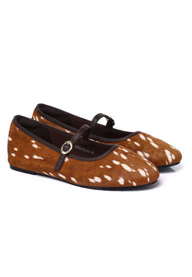 Sienna Calf Hair Comfy Fit Footbed Premium Leather Flats & Ballerina In Brown