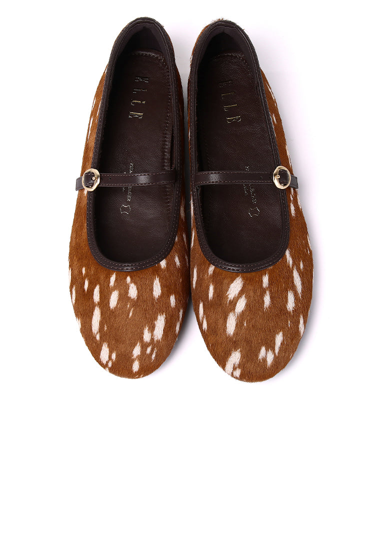 Sienna Calf Hair Comfy Fit Footbed Premium Leather Flats & Ballerina In Brown