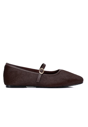 Sienna Calf Hair Comfy Fit Footbed Premium Leather Flats & Ballerina In Espresso