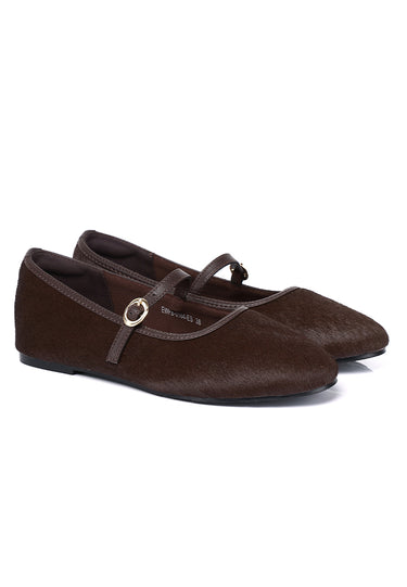 Sienna Calf Hair Comfy Fit Footbed Premium Leather Flats & Ballerina In Espresso