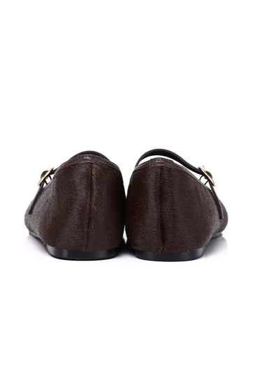 Sienna Calf Hair Comfy Fit Footbed Premium Leather Flats & Ballerina In Espresso