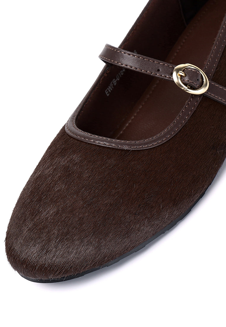 Sienna Calf Hair Comfy Fit Footbed Premium Leather Flats & Ballerina In Espresso