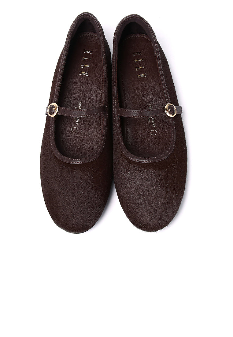 Sienna Calf Hair Comfy Fit Footbed Premium Leather Flats & Ballerina In Espresso