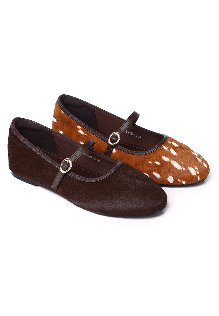 Sienna Calf Hair Comfy Fit Footbed Premium Leather Flats & Ballerina In Espresso