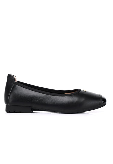 Martina Comfy Fit Footbed Premium Leather Flats & Ballerina In Black
