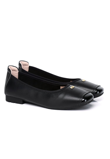 Martina Comfy Fit Footbed Premium Leather Flats & Ballerina In Black