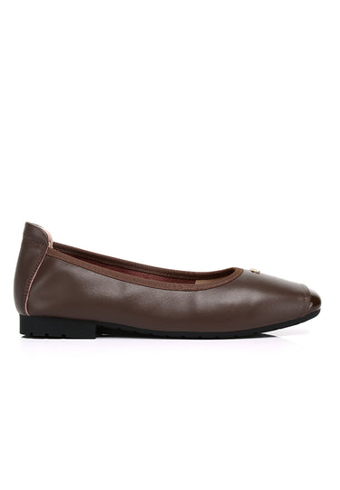 Martina Comfy Fit Footbed Premium Leather Flats & Ballerina In Espresso