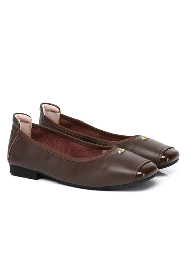 Martina Comfy Fit Footbed Premium Leather Flats & Ballerina In Espresso