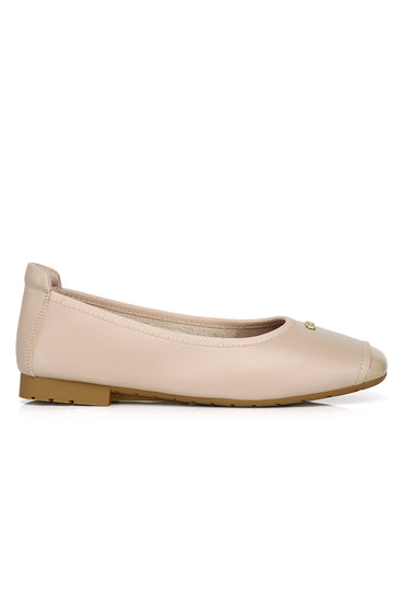 Martina Comfy Fit Footbed Premium Leather Flats & Ballerina In Nude