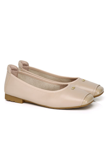 Martina Comfy Fit Footbed Premium Leather Flats & Ballerina In Nude