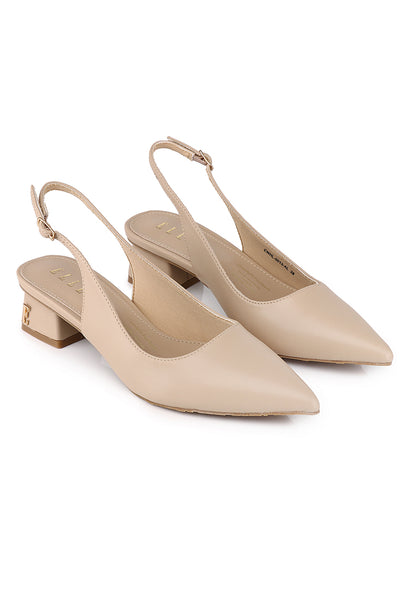 Noemie Comfy Fit Footbed Microfiber Leather  Heels In Almond