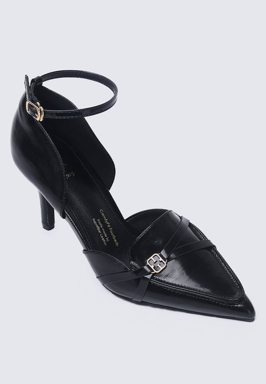 Francoise Comfy Fit Footbed Microfiber Leather Heels In Black