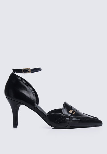 Francoise Comfy Fit Footbed Microfiber Leather Heels In Black