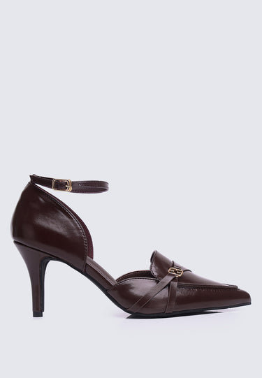 Francoise Comfy Fit Footbed Microfiber Leather Heels In Chocolate