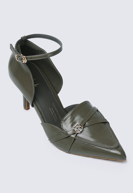 Francoise Comfy Fit Footbed Microfiber Leather Heels In Olive