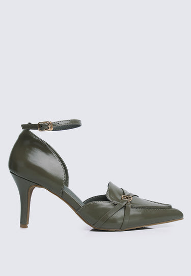 Francoise Comfy Fit Footbed Microfiber Leather Heels In Olive