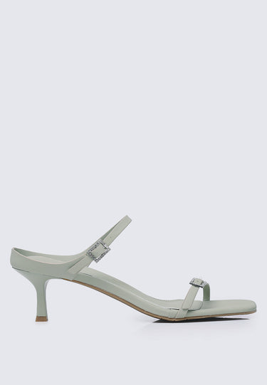 Camille Comfy Fit Footbed Microfiber Leather Heels In Sage Green