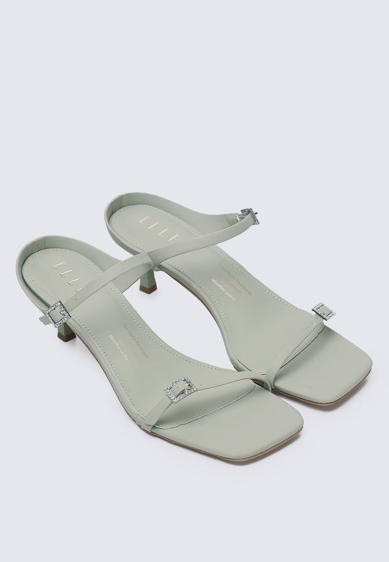 Camille Comfy Fit Footbed Microfiber Leather Heels In Sage Green