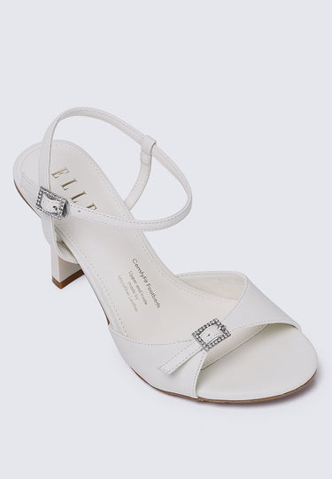 Jeanne Comfy Fit Footbed Microfiber Leather Heels In White