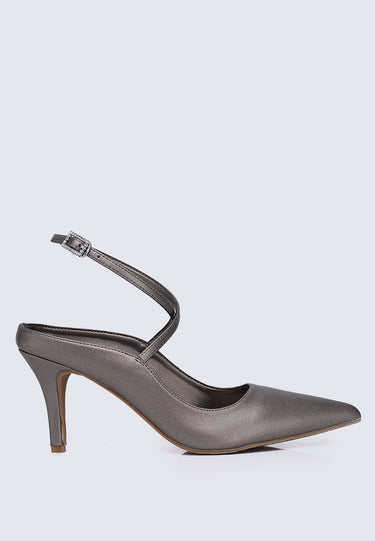 Sylvie Comfy Fit Footbed Microfiber Leather Heels In Titanium