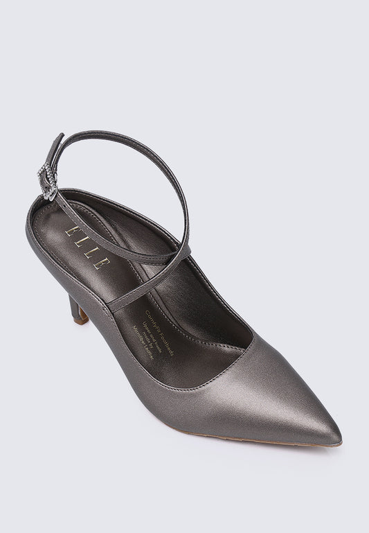 Sylvie Comfy Fit Footbed Microfiber Leather Heels In Titanium