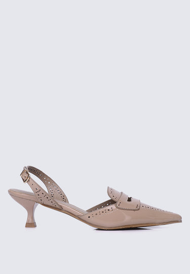 Remi Comfy Fit Footbed Microfiber Leather Heels In Taupe