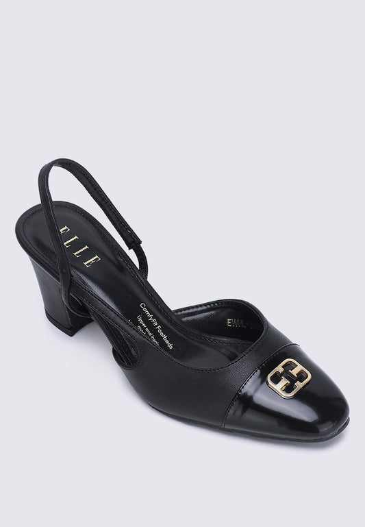 Charlene Comfy Fit Footbed Microfiber Leather Heels In Black