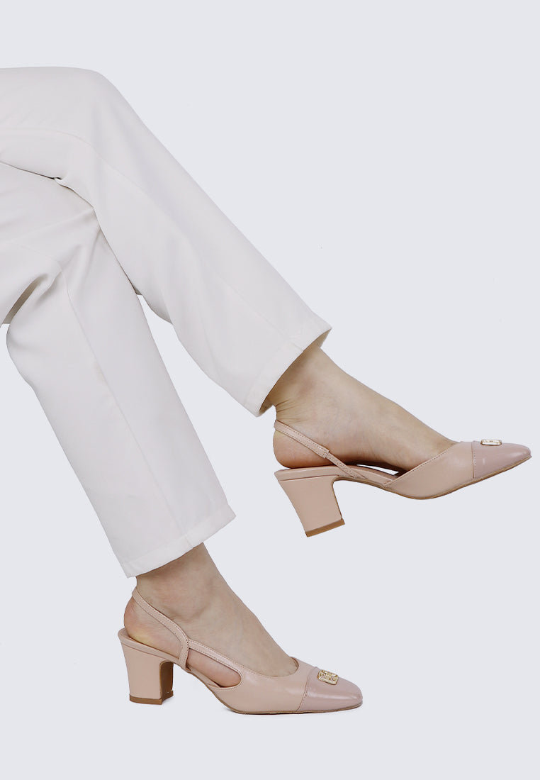 Charlene Comfy Fit Footbed Microfiber Leather  Heels In Blush